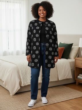 Lior Paris Chloe-1 Button Up Jacket Black and White Swing Coat NWT size XL